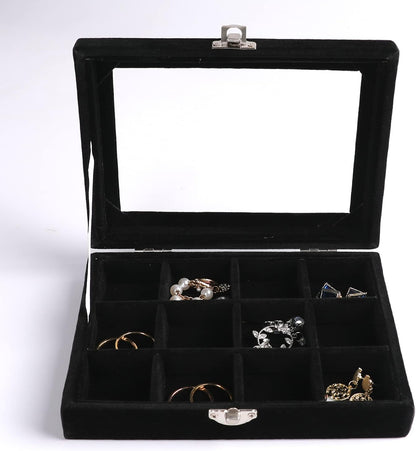 Tiny 12 Grid Earring Organizer Tray, Velvet Jewelry Box with Lid | Jewelry Tray With Lid,Adjuatable Dividers,Velvet Lining,Earring Organizer Box, Display Case,Drawer Insert,Gift For Women