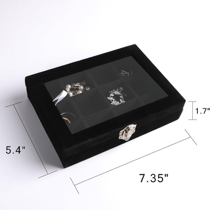Tiny 12 Grid Earring Organizer Tray, Velvet Jewelry Box with Lid | Jewelry Tray With Lid,Adjuatable Dividers,Velvet Lining,Earring Organizer Box, Display Case,Drawer Insert,Gift For Women
