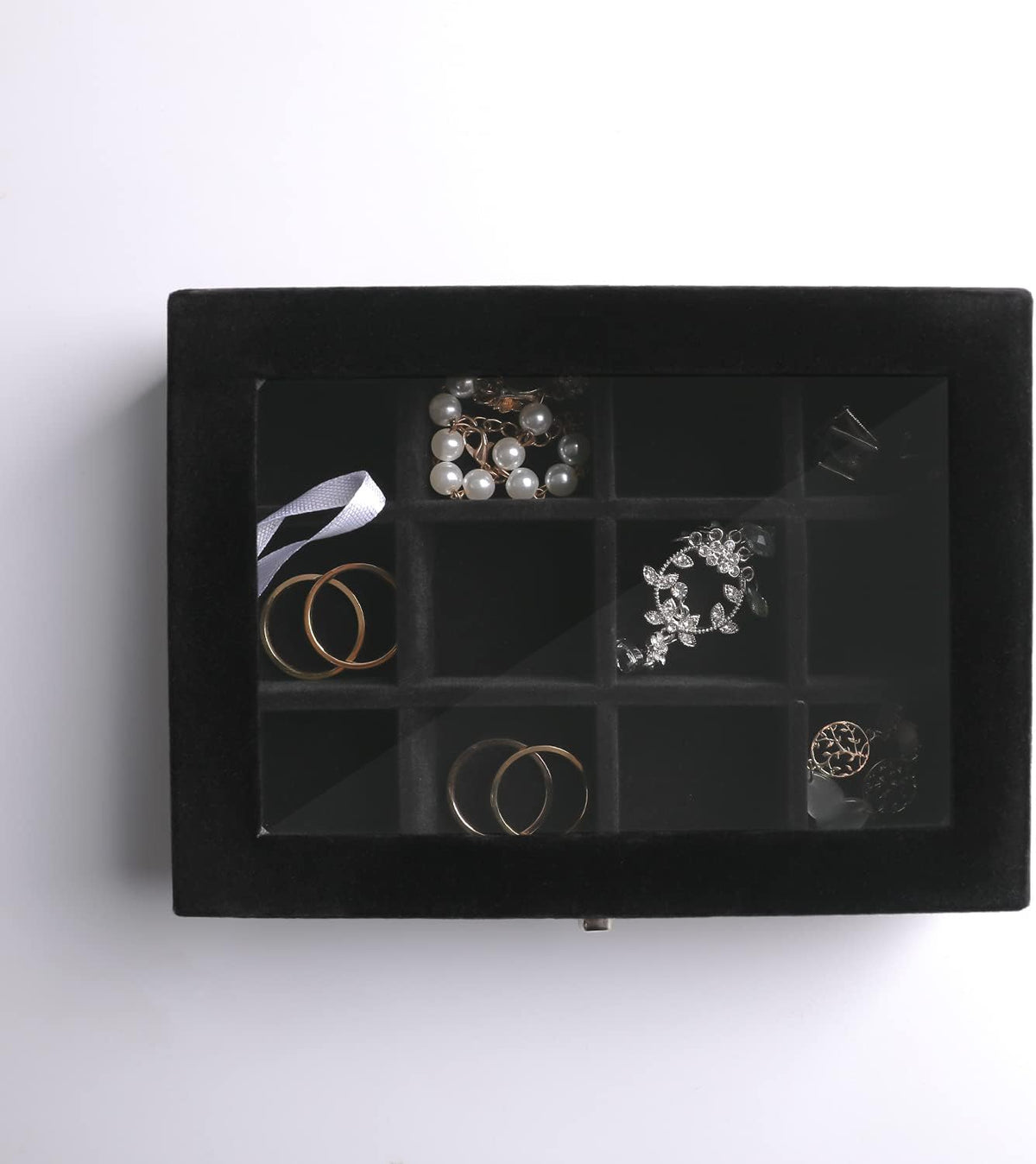 Tiny 12 Grid Earring Organizer Tray, Velvet Jewelry Box with Lid | Jewelry Tray With Lid,Adjuatable Dividers,Velvet Lining,Earring Organizer Box, Display Case,Drawer Insert,Gift For Women