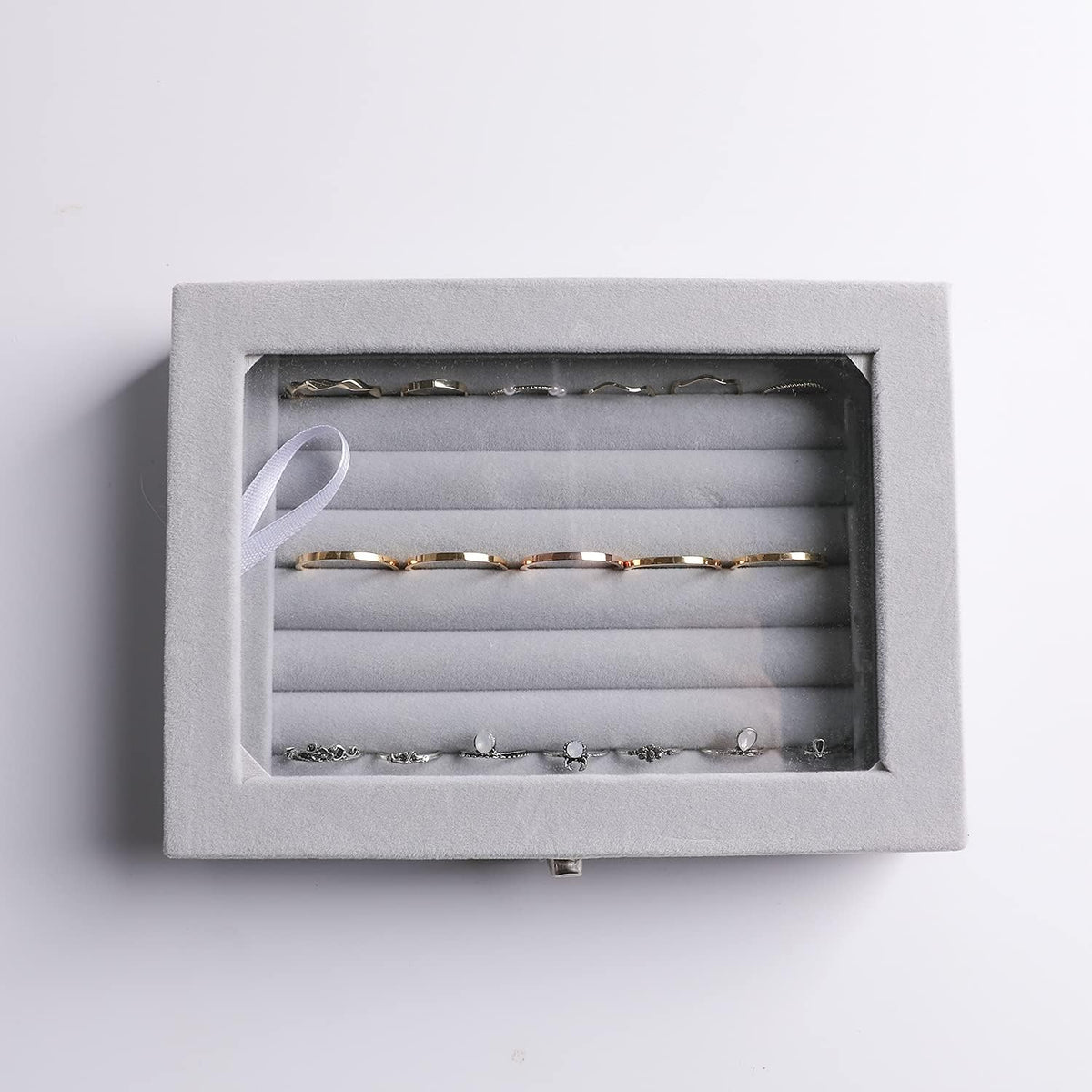 Tiny 12 Grid Earring Organizer Tray, Velvet Jewelry Box with Lid | Jewelry Tray With Lid,Adjuatable Dividers,Velvet Lining,Earring Organizer Box, Display Case,Drawer Insert,Gift For Women
