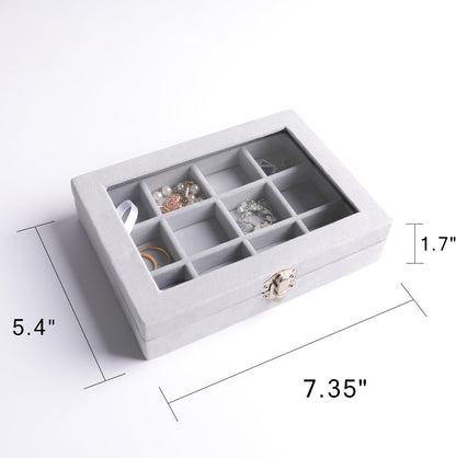 Tiny 12 Grid Earring Organizer Tray, Velvet Jewelry Box with Lid | Jewelry Tray With Lid,Adjuatable Dividers,Velvet Lining,Earring Organizer Box, Display Case,Drawer Insert,Gift For Women