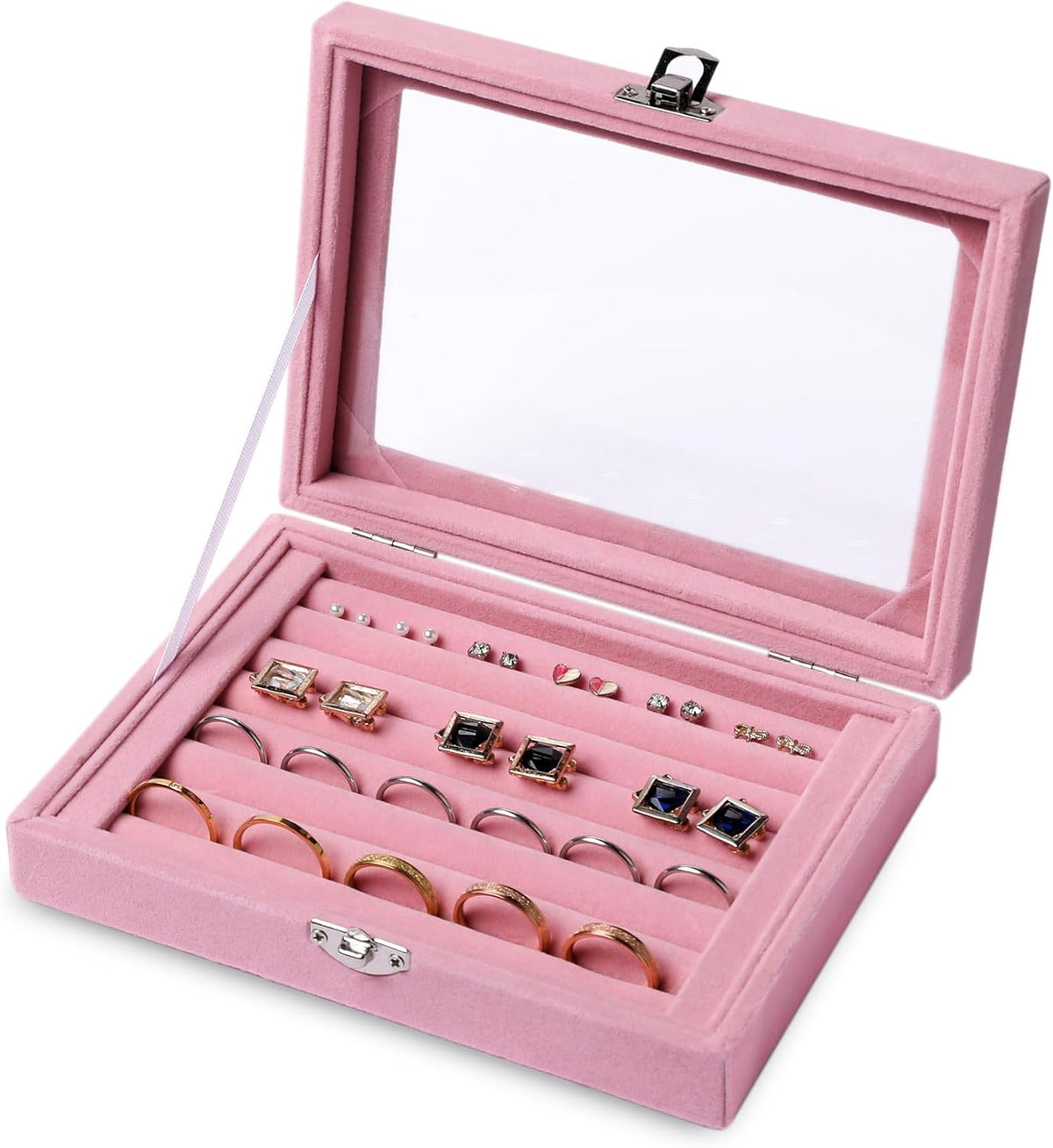 Tiny 12 Grid Earring Organizer Tray, Velvet Jewelry Box with Lid | Jewelry Tray With Lid,Adjuatable Dividers,Velvet Lining,Earring Organizer Box, Display Case,Drawer Insert,Gift For Women