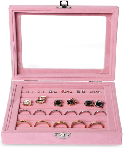 Tiny 12 Grid Earring Organizer Tray, Velvet Jewelry Box with Lid | Jewelry Tray With Lid,Adjuatable Dividers,Velvet Lining,Earring Organizer Box, Display Case,Drawer Insert,Gift For Women