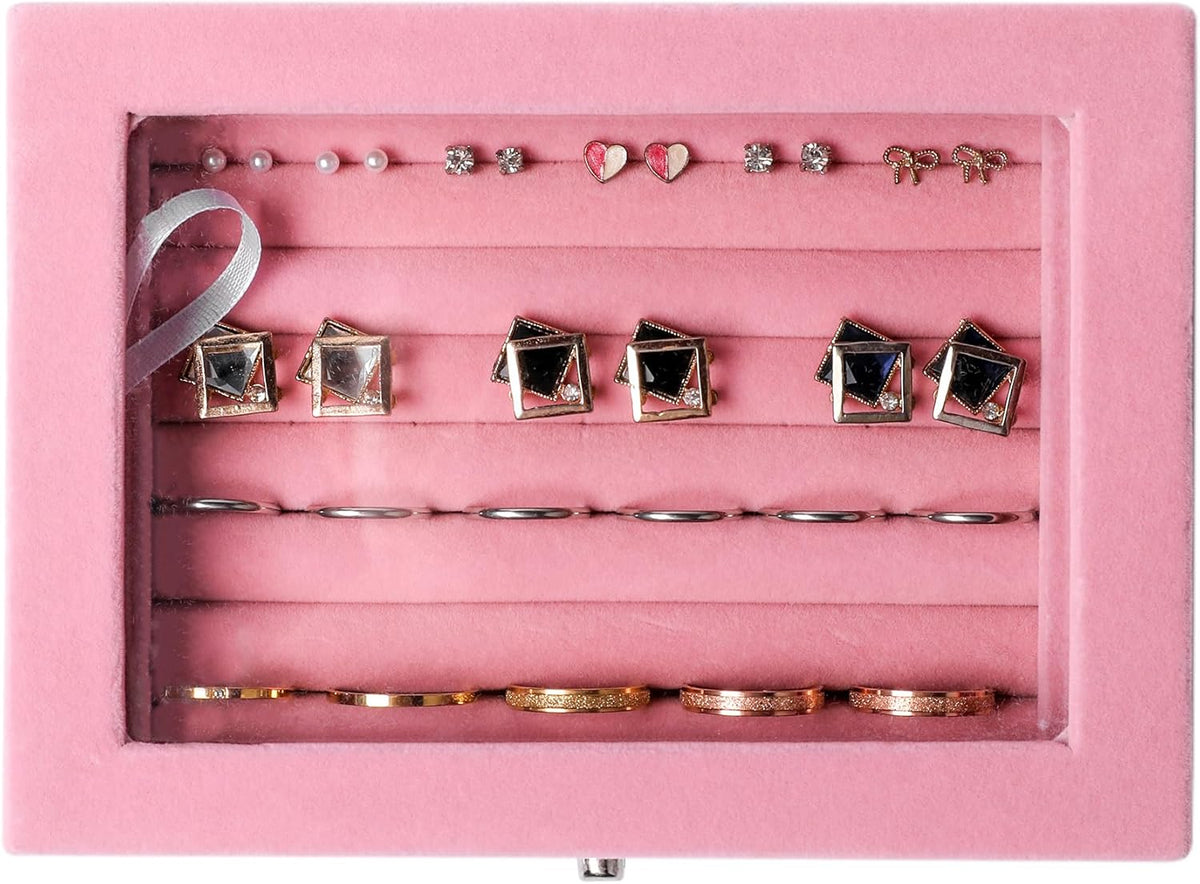 Tiny 12 Grid Earring Organizer Tray, Velvet Jewelry Box with Lid | Jewelry Tray With Lid,Adjuatable Dividers,Velvet Lining,Earring Organizer Box, Display Case,Drawer Insert,Gift For Women