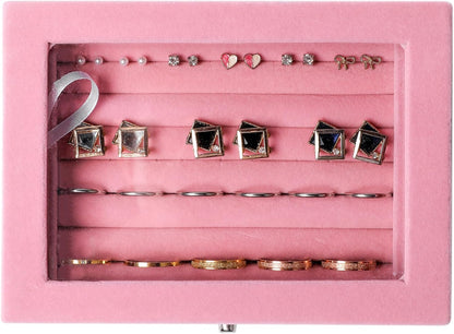 Tiny 12 Grid Earring Organizer Tray, Velvet Jewelry Box with Lid | Jewelry Tray With Lid,Adjuatable Dividers,Velvet Lining,Earring Organizer Box, Display Case,Drawer Insert,Gift For Women