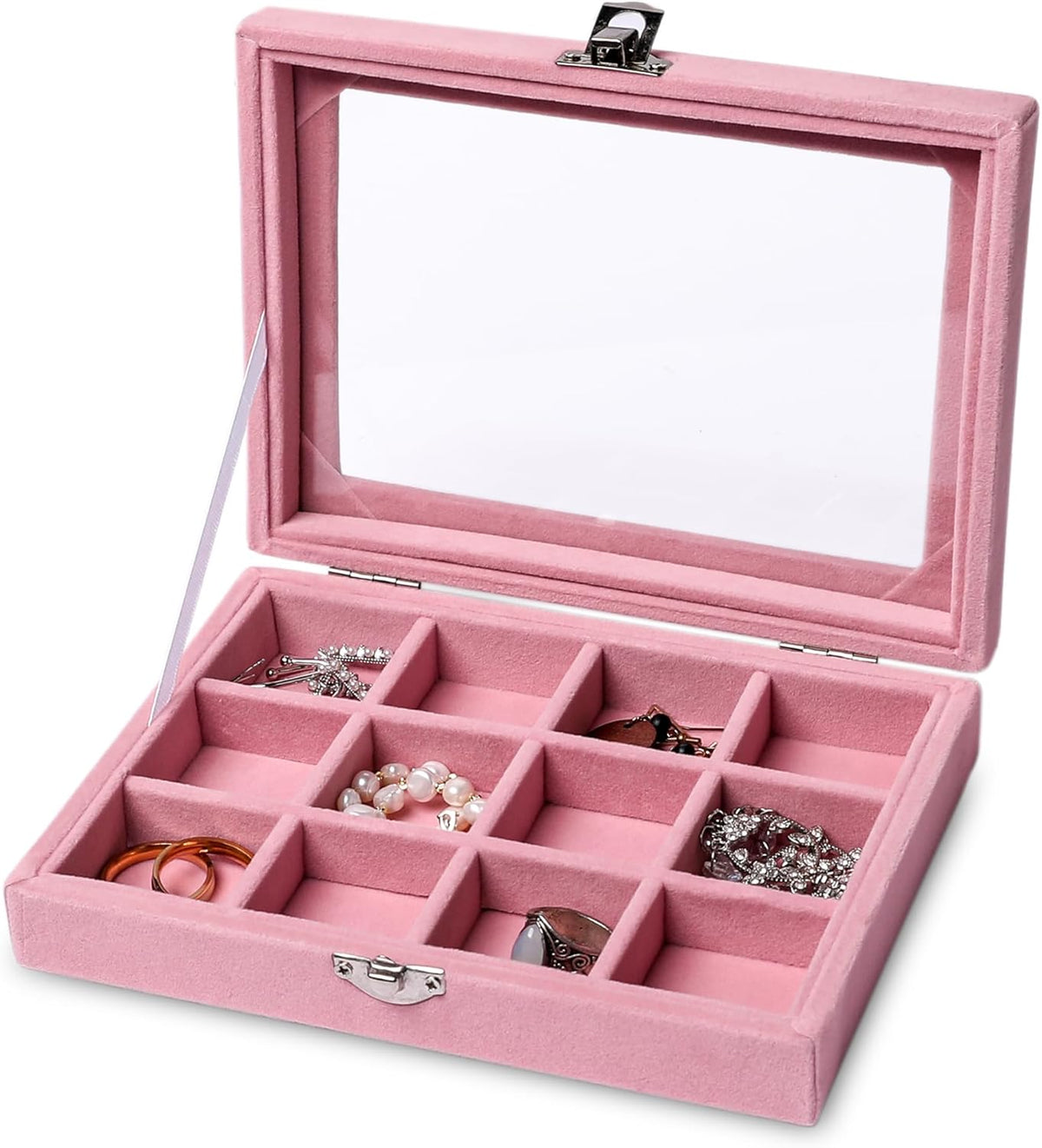 Tiny 12 Grid Earring Organizer Tray, Velvet Jewelry Box with Lid | Jewelry Tray With Lid,Adjuatable Dividers,Velvet Lining,Earring Organizer Box, Display Case,Drawer Insert,Gift For Women