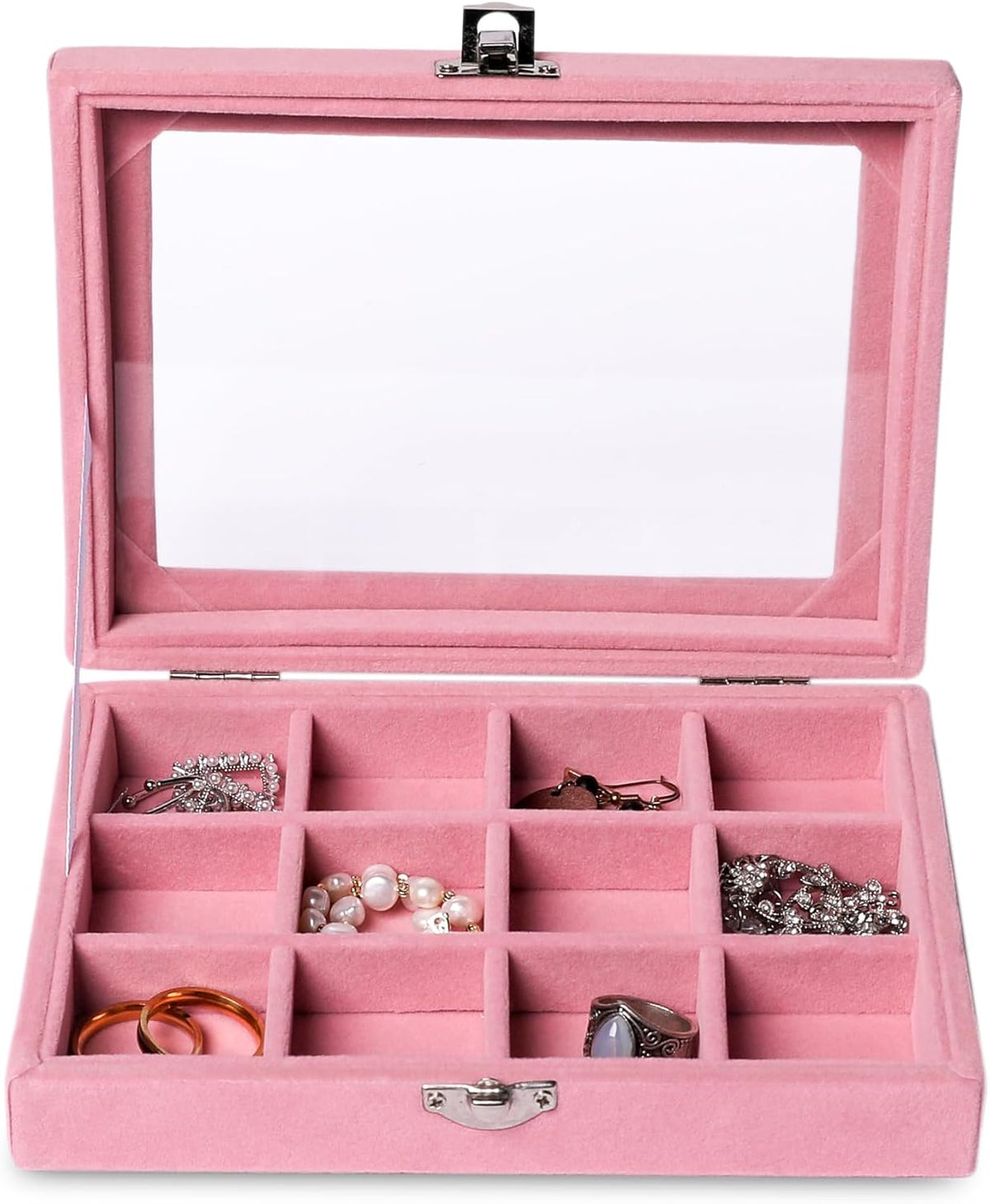 Tiny 12 Grid Earring Organizer Tray, Velvet Jewelry Box with Lid | Jewelry Tray With Lid,Adjuatable Dividers,Velvet Lining,Earring Organizer Box, Display Case,Drawer Insert,Gift For Women