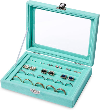 Tiny 12 Grid Earring Organizer Tray, Velvet Jewelry Box with Lid | Jewelry Tray With Lid,Adjuatable Dividers,Velvet Lining,Earring Organizer Box, Display Case,Drawer Insert,Gift For Women