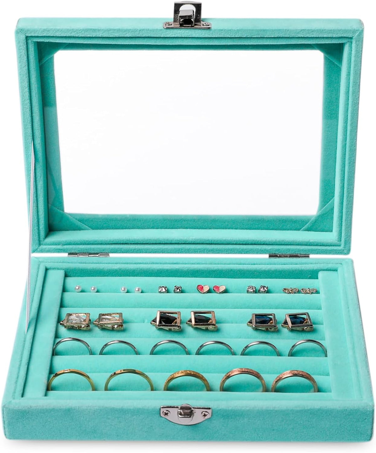 Tiny 12 Grid Earring Organizer Tray, Velvet Jewelry Box with Lid | Jewelry Tray With Lid,Adjuatable Dividers,Velvet Lining,Earring Organizer Box, Display Case,Drawer Insert,Gift For Women