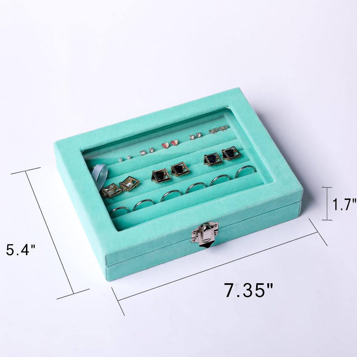 Tiny 12 Grid Earring Organizer Tray, Velvet Jewelry Box with Lid | Jewelry Tray With Lid,Adjuatable Dividers,Velvet Lining,Earring Organizer Box, Display Case,Drawer Insert,Gift For Women