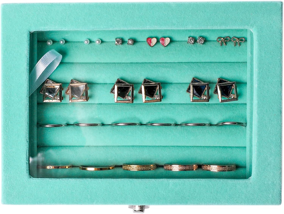 Tiny 12 Grid Earring Organizer Tray, Velvet Jewelry Box with Lid | Jewelry Tray With Lid,Adjuatable Dividers,Velvet Lining,Earring Organizer Box, Display Case,Drawer Insert,Gift For Women