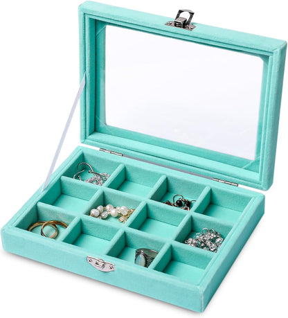 Tiny 12 Grid Earring Organizer Tray, Velvet Jewelry Box with Lid | Jewelry Tray With Lid,Adjuatable Dividers,Velvet Lining,Earring Organizer Box, Display Case,Drawer Insert,Gift For Women