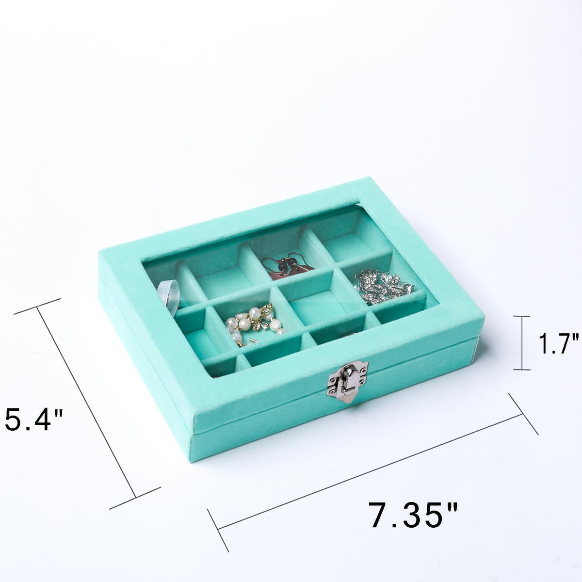 Tiny 12 Grid Earring Organizer Tray, Velvet Jewelry Box with Lid | Jewelry Tray With Lid,Adjuatable Dividers,Velvet Lining,Earring Organizer Box, Display Case,Drawer Insert,Gift For Women