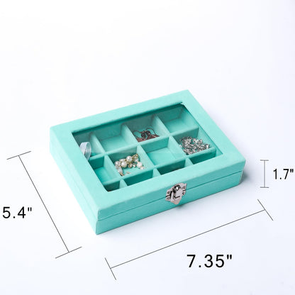Tiny 12 Grid Earring Organizer Tray, Velvet Jewelry Box with Lid | Jewelry Tray With Lid,Adjuatable Dividers,Velvet Lining,Earring Organizer Box, Display Case,Drawer Insert,Gift For Women