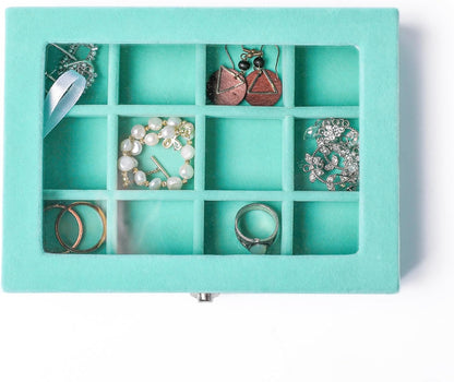 Tiny 12 Grid Earring Organizer Tray, Velvet Jewelry Box with Lid | Jewelry Tray With Lid,Adjuatable Dividers,Velvet Lining,Earring Organizer Box, Display Case,Drawer Insert,Gift For Women