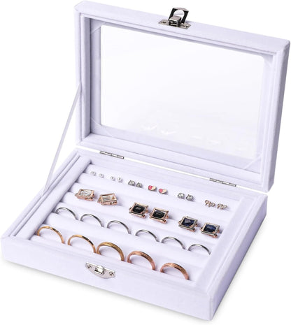 Tiny 12 Grid Earring Organizer Tray, Velvet Jewelry Box with Lid | Jewelry Tray With Lid,Adjuatable Dividers,Velvet Lining,Earring Organizer Box, Display Case,Drawer Insert,Gift For Women