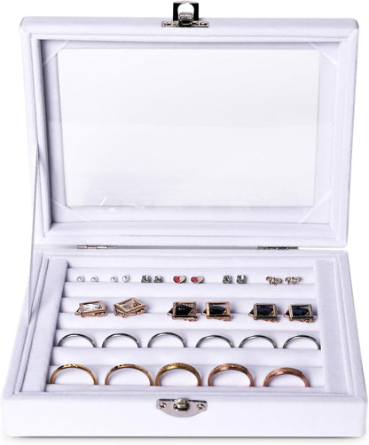 Tiny 12 Grid Earring Organizer Tray, Velvet Jewelry Box with Lid | Jewelry Tray With Lid,Adjuatable Dividers,Velvet Lining,Earring Organizer Box, Display Case,Drawer Insert,Gift For Women