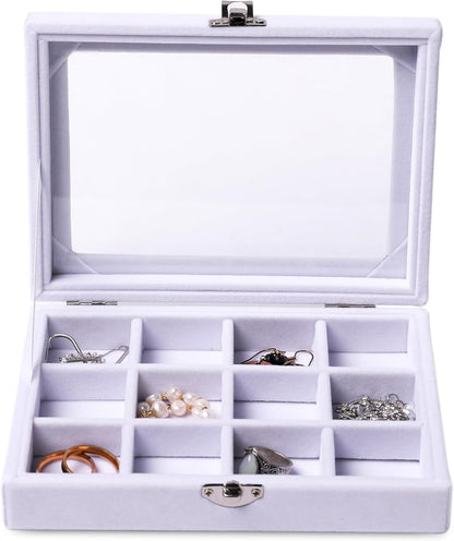 Tiny 12 Grid Earring Organizer Tray, Velvet Jewelry Box with Lid | Jewelry Tray With Lid,Adjuatable Dividers,Velvet Lining,Earring Organizer Box, Display Case,Drawer Insert,Gift For Women
