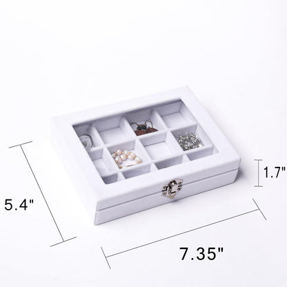 Tiny 12 Grid Earring Organizer Tray, Velvet Jewelry Box with Lid | Jewelry Tray With Lid,Adjuatable Dividers,Velvet Lining,Earring Organizer Box, Display Case,Drawer Insert,Gift For Women
