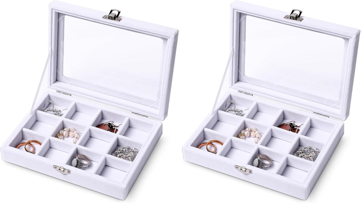 Tiny 12 Grid Earring Organizer Tray, Velvet Jewelry Box with Lid | Jewelry Tray With Lid,Adjuatable Dividers,Velvet Lining,Earring Organizer Box, Display Case,Drawer Insert,Gift For Women
