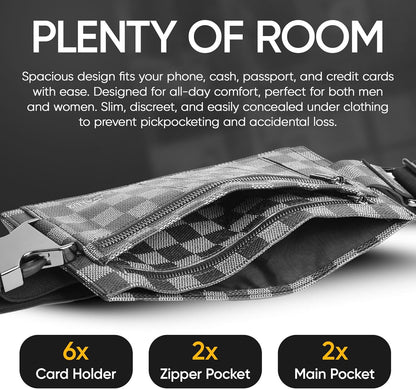 Luxury Travel Wallet – Hidden Money Belt, RFID-Blocking, Anti-Theft Passport Holder for Men & Women (Black Crest)