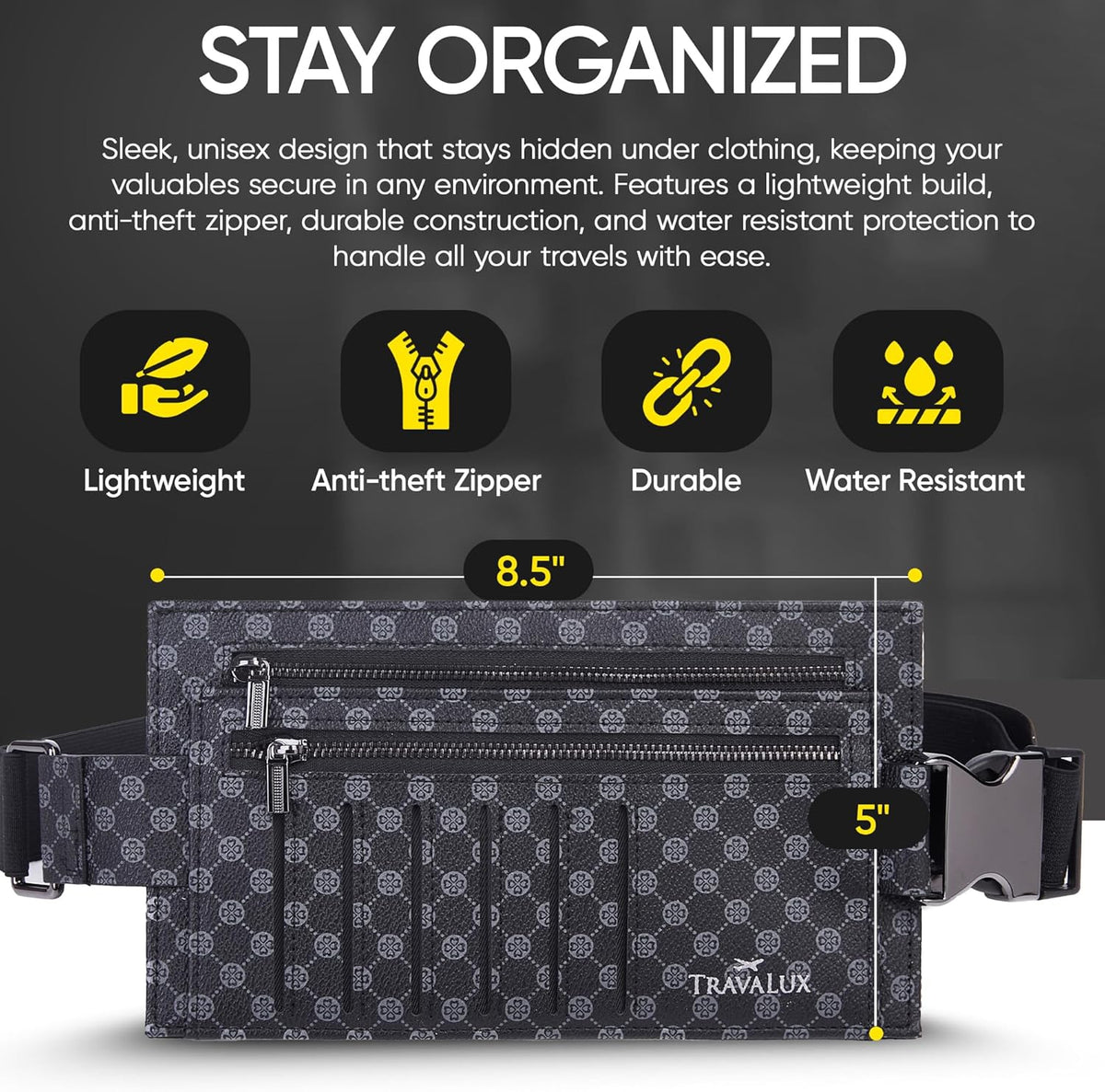 Luxury Travel Wallet – Hidden Money Belt, RFID-Blocking, Anti-Theft Passport Holder for Men & Women (Black Crest)
