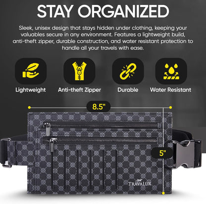 Luxury Travel Wallet – Hidden Money Belt, RFID-Blocking, Anti-Theft Passport Holder for Men & Women (Black Crest)
