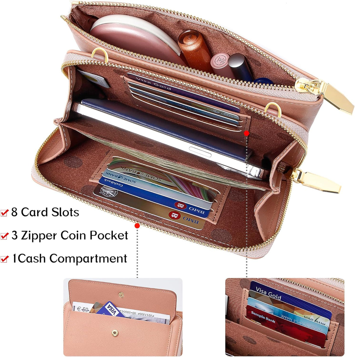 Small Crossbody Bag Cell Phone Purse Wallet with Credit Card Slots for Women