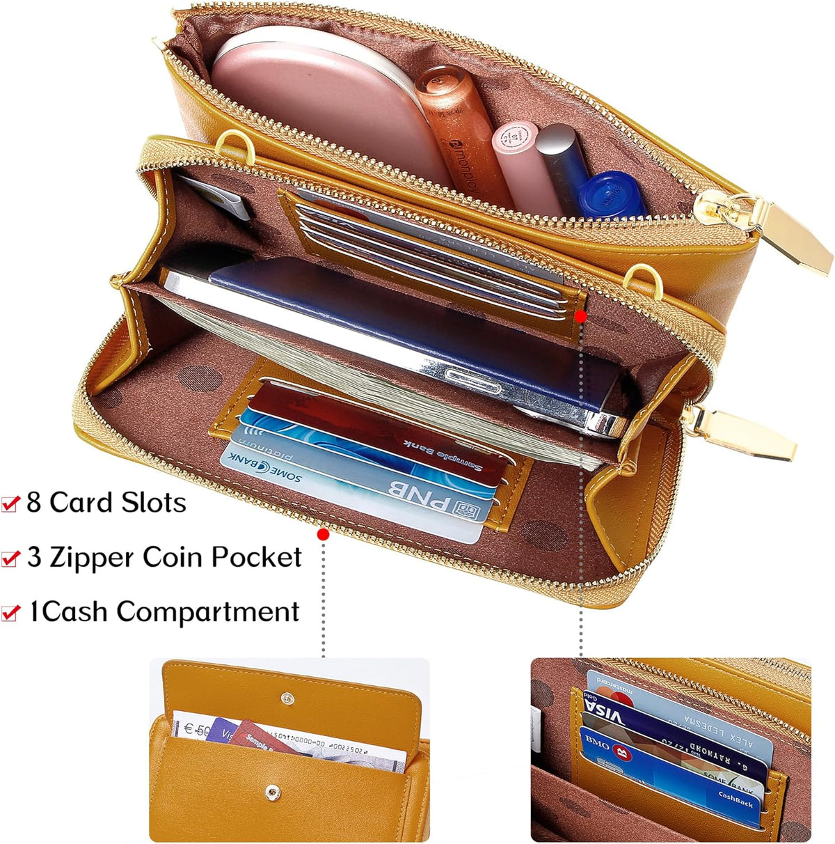 Small Crossbody Bag Cell Phone Purse Wallet with Credit Card Slots for Women