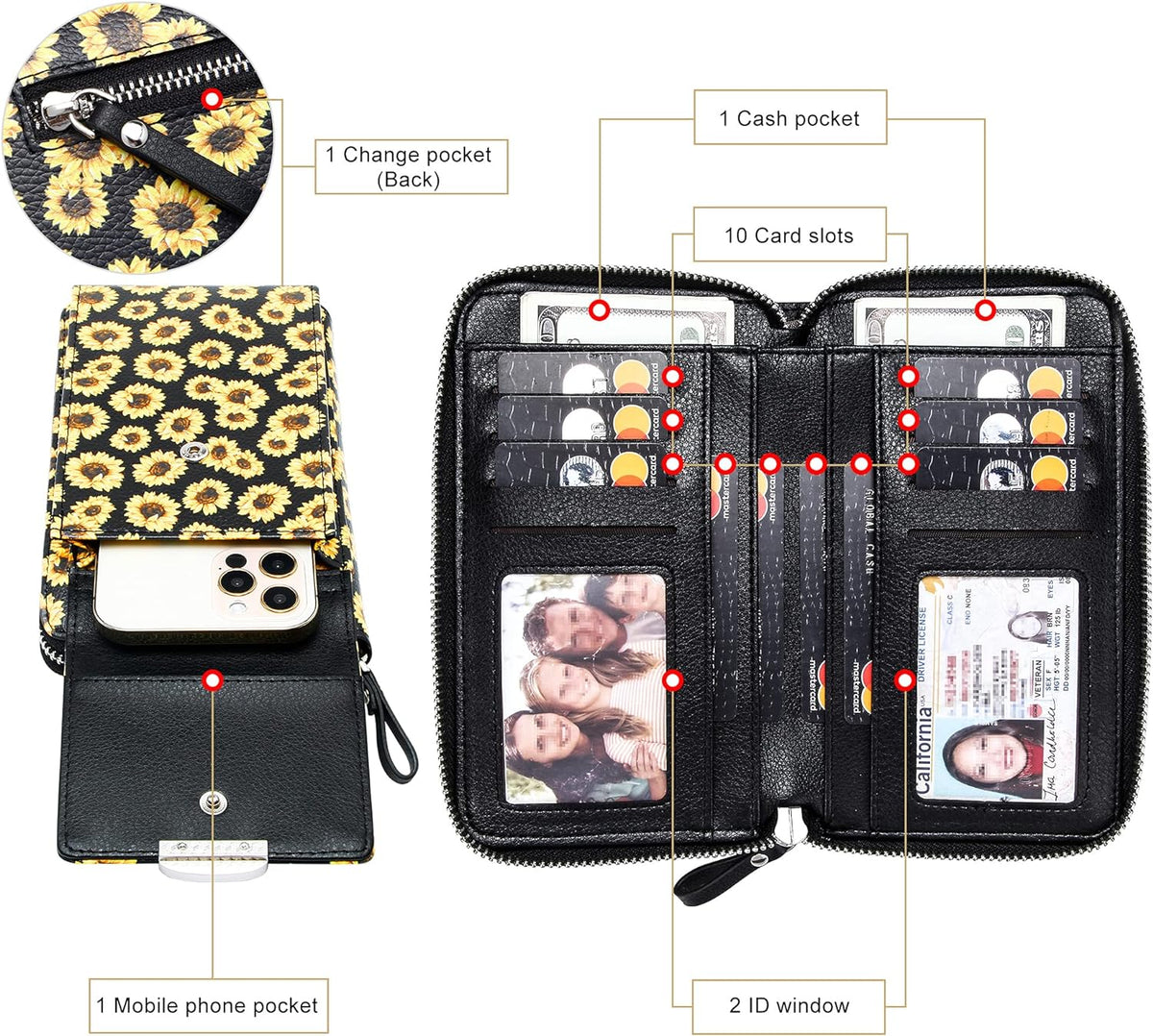 Small Crossbody Bag Cell Phone Purse Wallet with Credit Card Slots for Women
