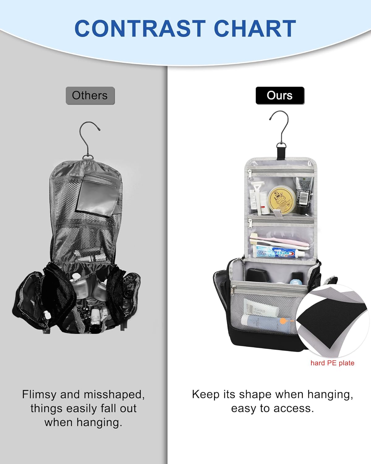 Hanging Toiletry Bag for Men and Women, Travel Toiletries Bag Water-resistant Large Makeup Cosmetic Organizer Storage, Shaving Dopp Kit Shower Bathroom Hygiene Bags, Carry-on Travel Essentials