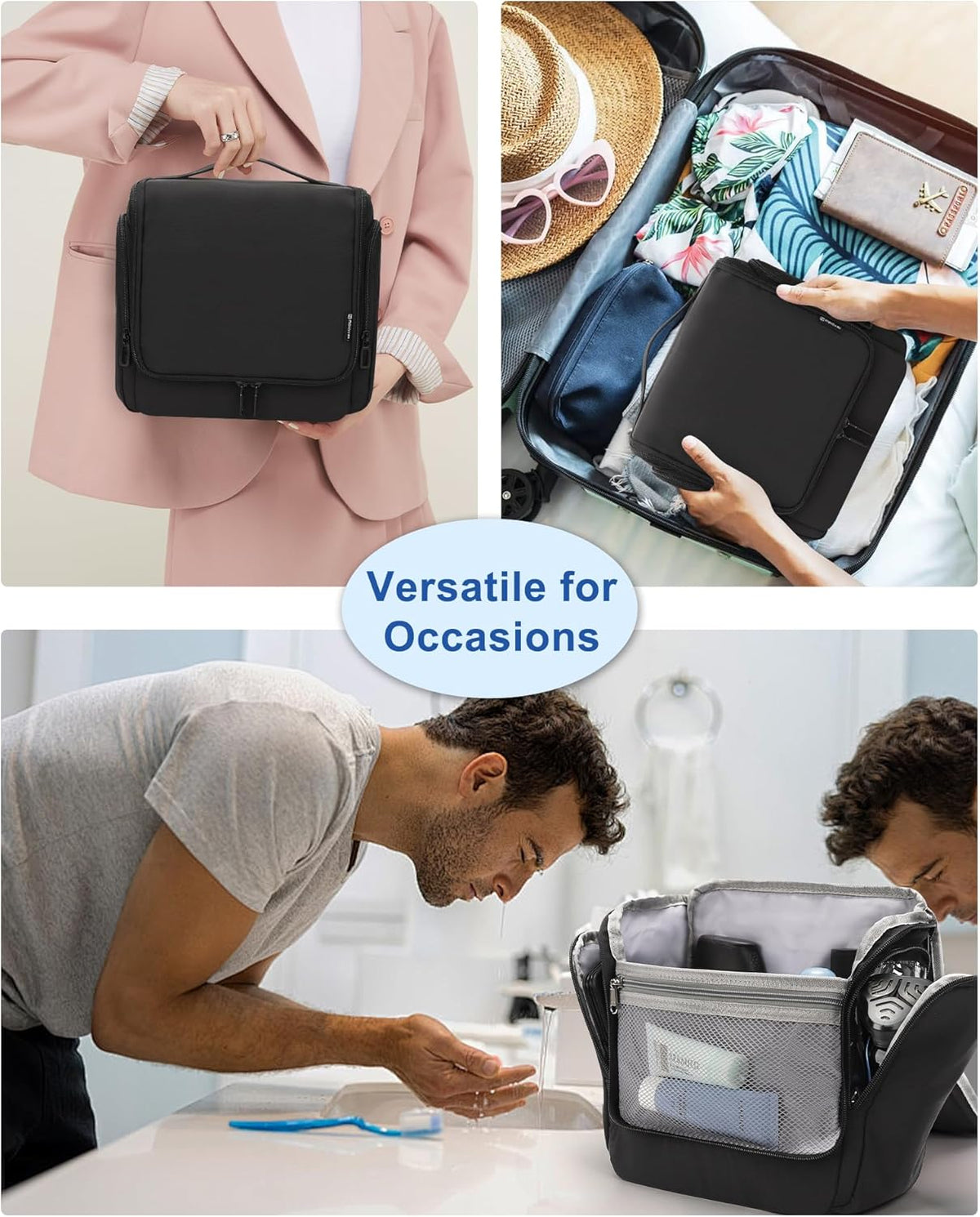 Hanging Toiletry Bag for Men and Women, Travel Toiletries Bag Water-resistant Large Makeup Cosmetic Organizer Storage, Shaving Dopp Kit Shower Bathroom Hygiene Bags, Carry-on Travel Essentials