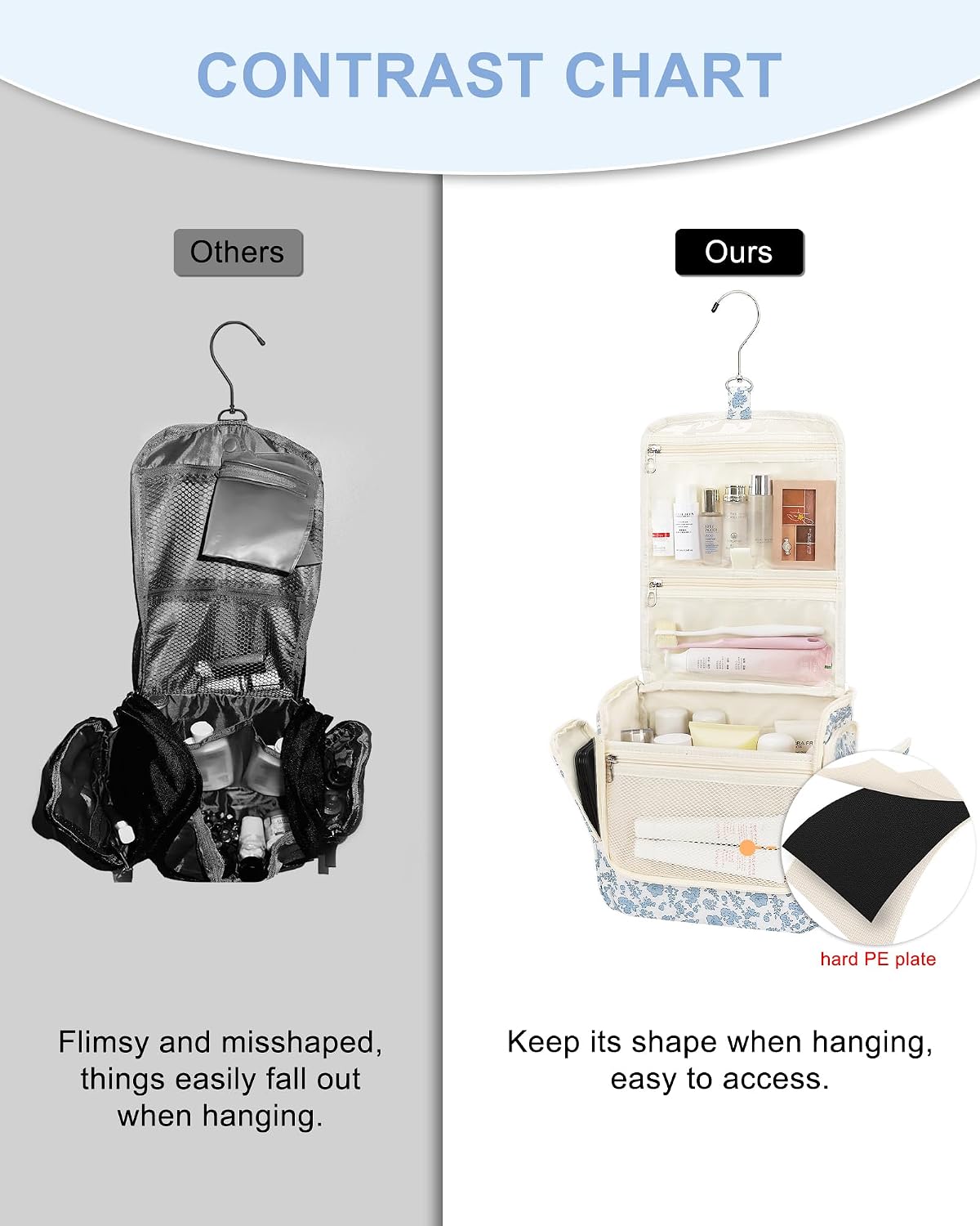 Hanging Toiletry Bag for Men and Women, Travel Toiletries Bag Water-resistant Large Makeup Cosmetic Organizer Storage, Shaving Dopp Kit Shower Bathroom Hygiene Bags, Carry-on Travel Essentials