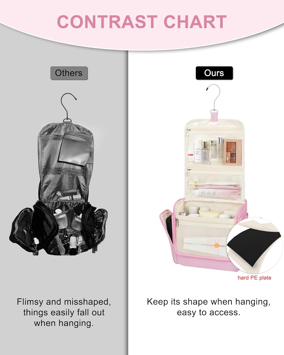 Hanging Toiletry Bag for Men and Women, Travel Toiletries Bag Water-resistant Large Makeup Cosmetic Organizer Storage, Shaving Dopp Kit Shower Bathroom Hygiene Bags, Carry-on Travel Essentials