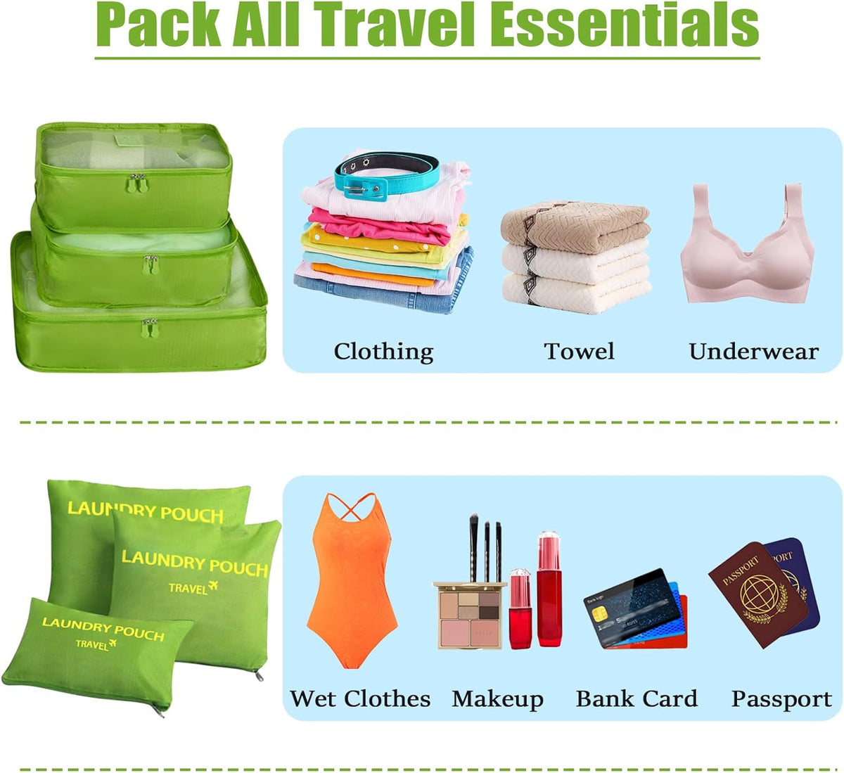 Packing Cubes 6 Set Travel Essentials for Carry on Luggage Organizers Suitcase Travel Accessories (Blcak)