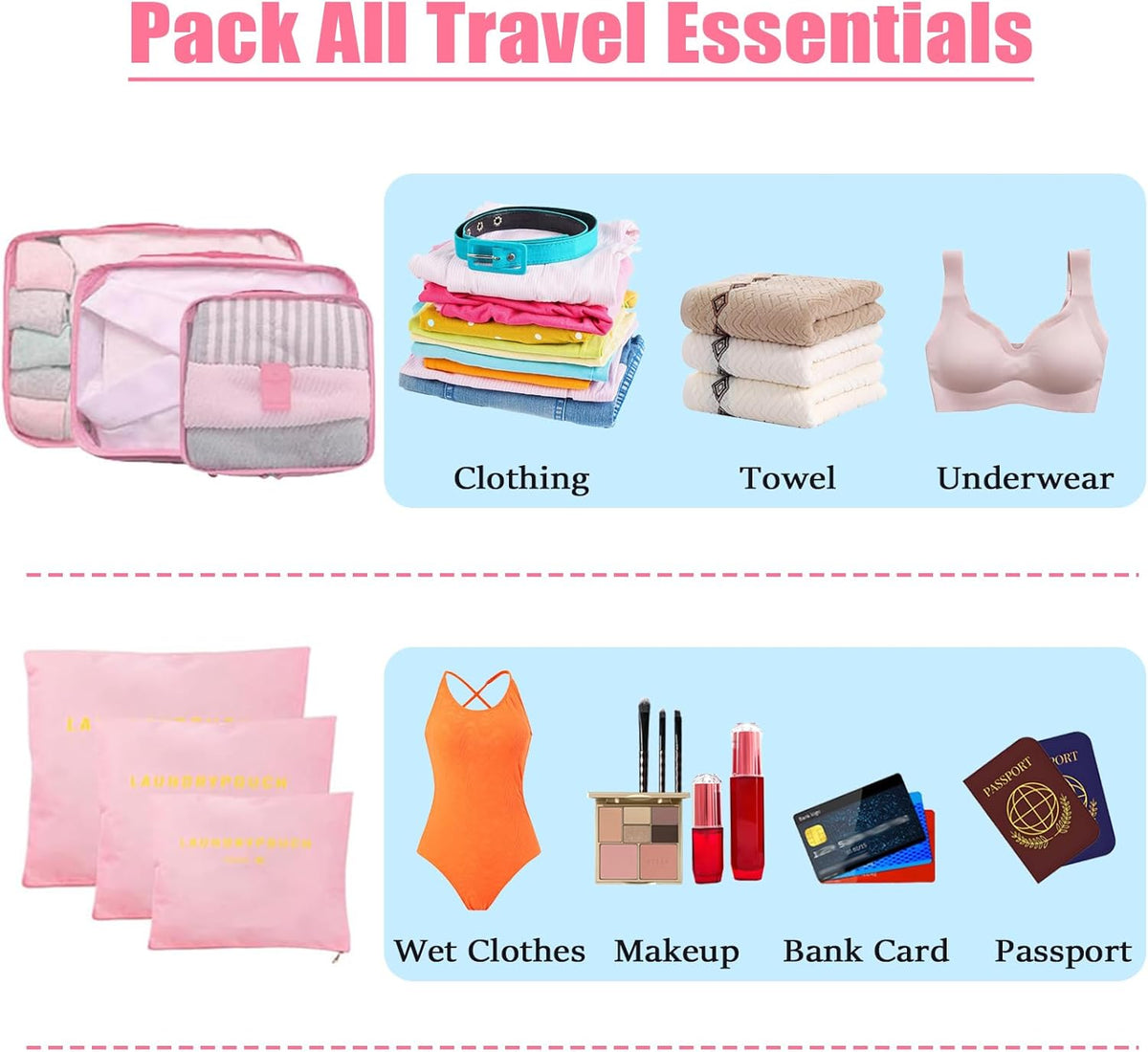 Packing Cubes 6 Set Travel Essentials for Carry on Luggage Organizers Suitcase Travel Accessories (Blcak)
