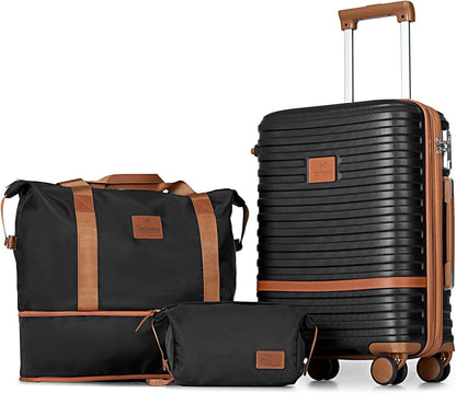Carry On Luggage 20 Inch Expandable Suitcase with Spinner Wheel, 3 Piece Hard Shell Luggage Set with TSA Lock(Navy Blue)