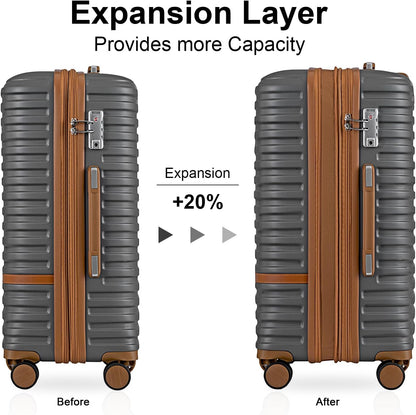 Carry On Luggage 20 Inch Expandable Suitcase with Spinner Wheel, 3 Piece Hard Shell Luggage Set with TSA Lock(Navy Blue)