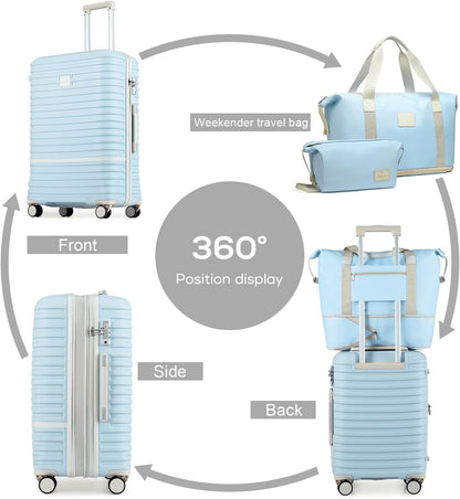 Carry On Luggage 20 Inch Expandable Suitcase with Spinner Wheel, 3 Piece Hard Shell Luggage Set with TSA Lock(Navy Blue)