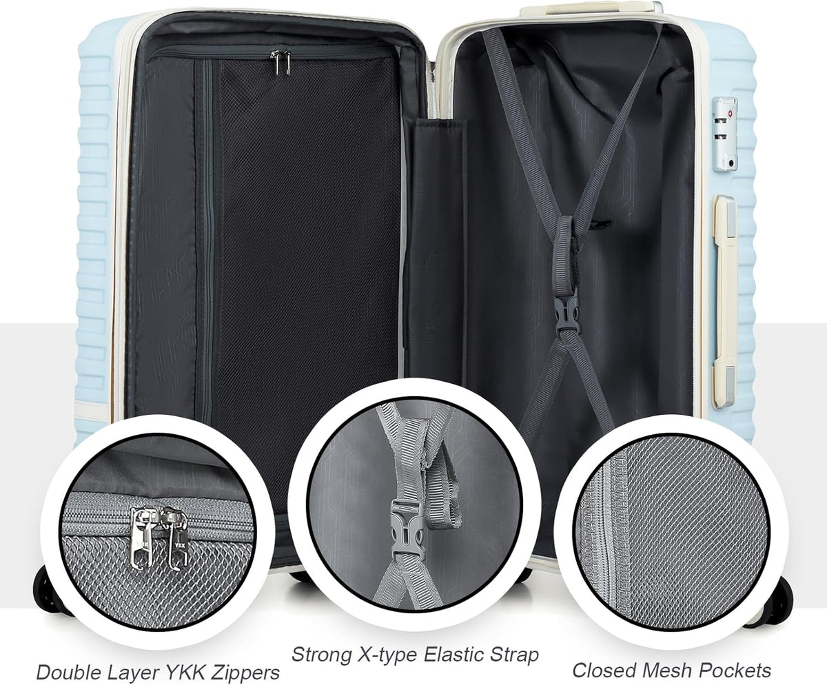 Carry On Luggage 20 Inch Expandable Suitcase with Spinner Wheel, 3 Piece Hard Shell Luggage Set with TSA Lock(Navy Blue)