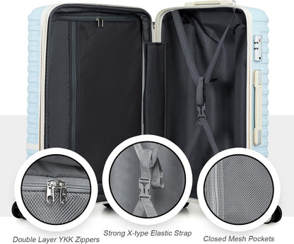 Carry On Luggage 20 Inch Expandable Suitcase with Spinner Wheel, 3 Piece Hard Shell Luggage Set with TSA Lock(Navy Blue)