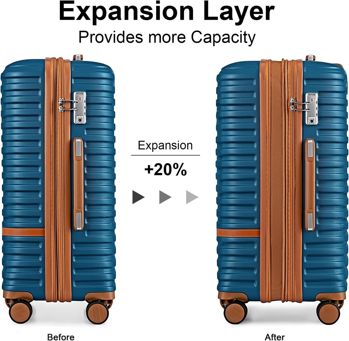 Carry On Luggage 20 Inch Expandable Suitcase with Spinner Wheel, 3 Piece Hard Shell Luggage Set with TSA Lock(Navy Blue)