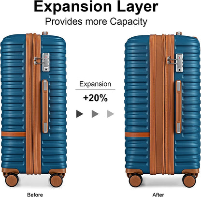 Carry On Luggage 20 Inch Expandable Suitcase with Spinner Wheel, 3 Piece Hard Shell Luggage Set with TSA Lock(Navy Blue)