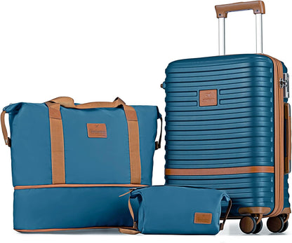 Carry On Luggage 20 Inch Expandable Suitcase with Spinner Wheel, 3 Piece Hard Shell Luggage Set with TSA Lock(Navy Blue)