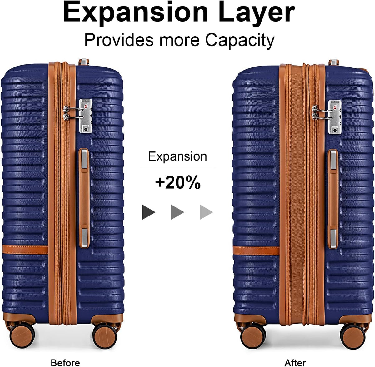Carry On Luggage 20 Inch Expandable Suitcase with Spinner Wheel, 3 Piece Hard Shell Luggage Set with TSA Lock(Navy Blue)