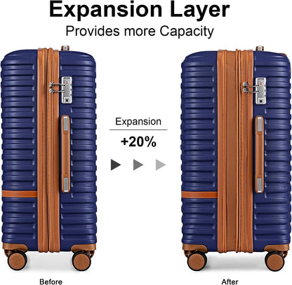 Carry On Luggage 20 Inch Expandable Suitcase with Spinner Wheel, 3 Piece Hard Shell Luggage Set with TSA Lock(Navy Blue)