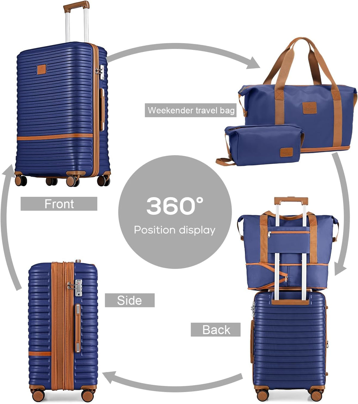 Carry On Luggage 20 Inch Expandable Suitcase with Spinner Wheel, 3 Piece Hard Shell Luggage Set with TSA Lock(Navy Blue)