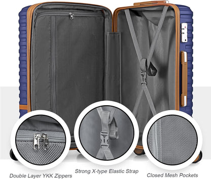 Carry On Luggage 20 Inch Expandable Suitcase with Spinner Wheel, 3 Piece Hard Shell Luggage Set with TSA Lock(Navy Blue)