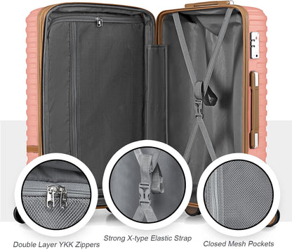 Carry On Luggage 20 Inch Expandable Suitcase with Spinner Wheel, 3 Piece Hard Shell Luggage Set with TSA Lock(Navy Blue)