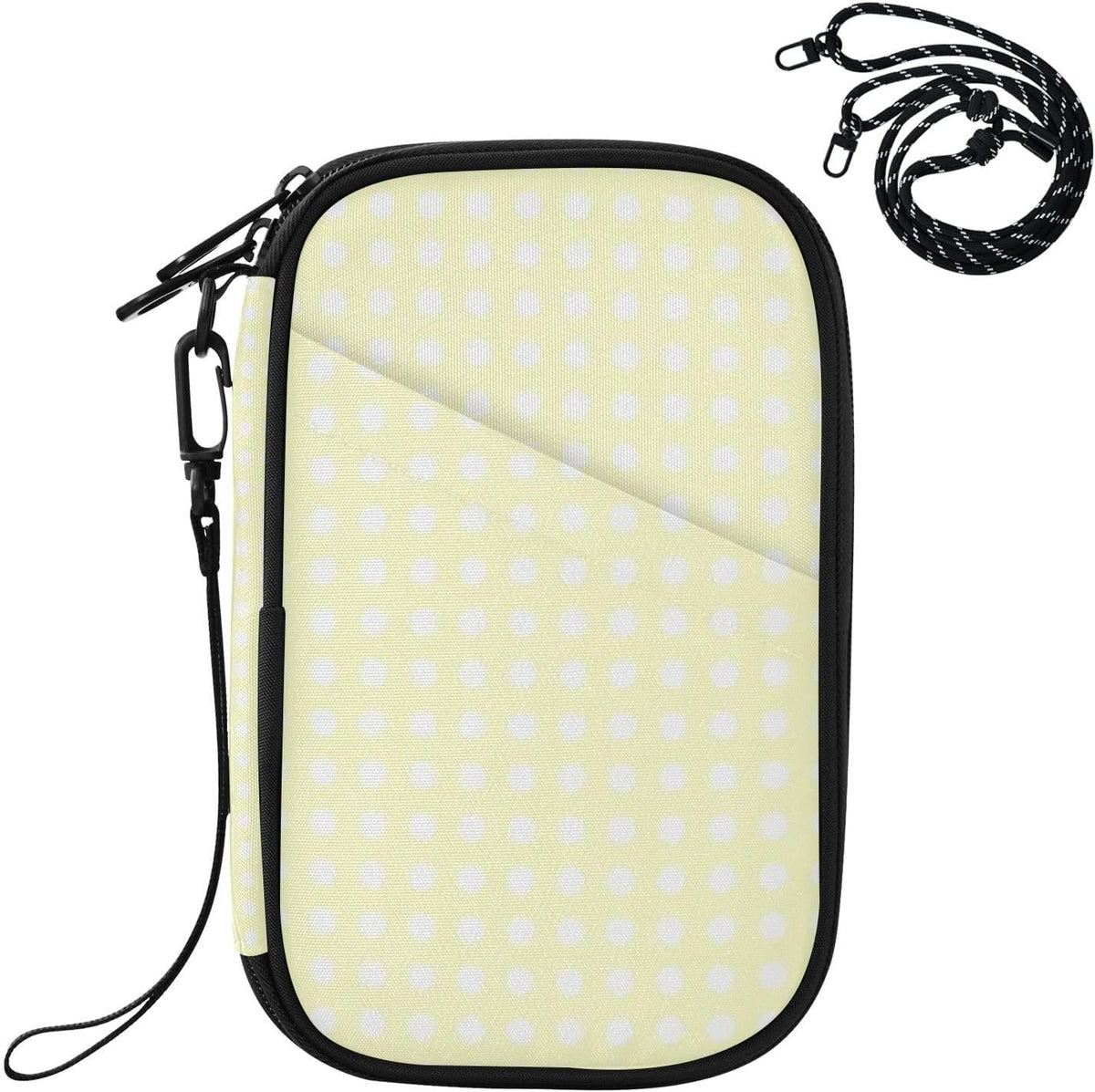 Travel Doc Organizer 21×14×3 CM | Polyester Oxford Pen Loop Detachable Strap for Adults Daily Use Pale Yellow Polka Dot